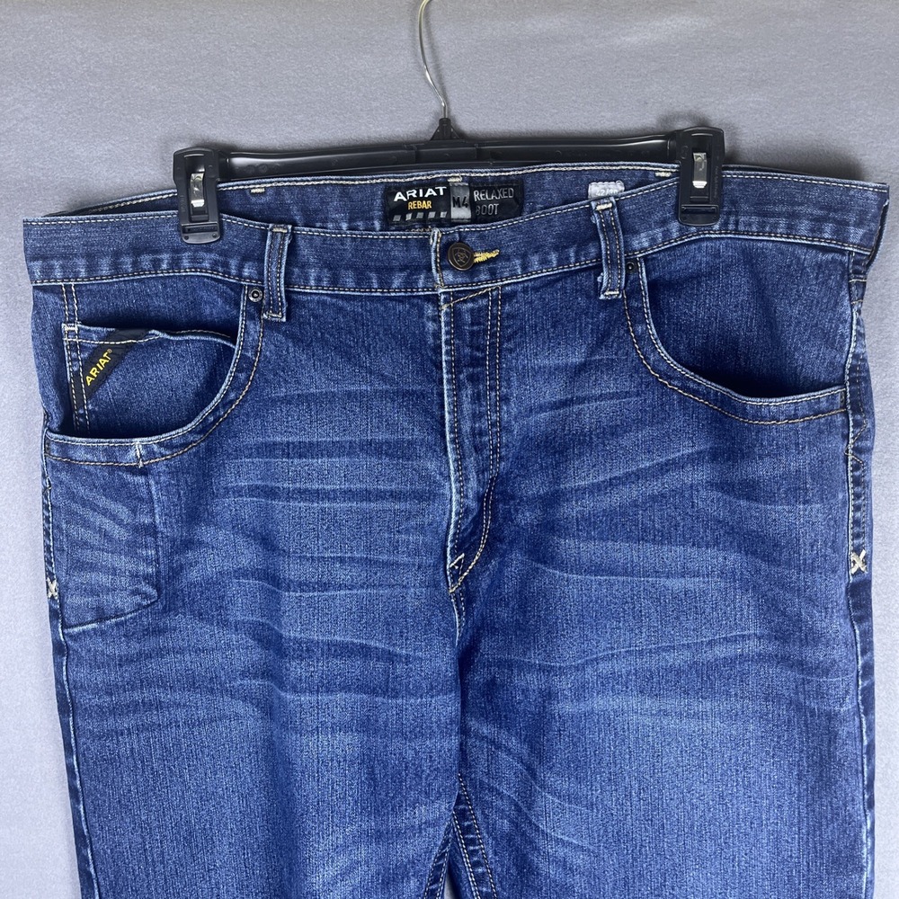 Ariat Rebar Jeans M4 Mid Rise Relaxed Boot Western Work Blue Denim Men's 42x28.5